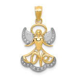 Image of 14K Yellow Gold Rhodium Plated Angel w/ Love Pendant