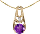Image of 14k Yellow Gold Round Amethyst And Diamond Pendant (Chain NOT included)