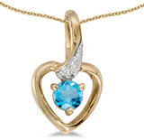 Image of 14k Yellow Gold Round Blue Topaz And Diamond Heart Pendant (Chain NOT included)