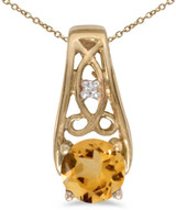 Image of 14k Yellow Gold Round Citrine And Diamond Pendant (Chain NOT included) (CM-P2587X-11)
