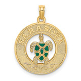 Image of 14K Yellow Gold Sarasota On Round Frame w/ Enamel Turtle Pendant
