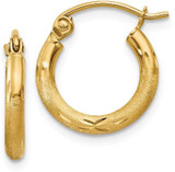 Image of 13mm 14K Yellow Gold Satin & Shiny-Cut 2mm Round Tube Hoop Earrings TC212