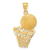 Image of 14K Yellow Gold Satin Shiny-Cut Basketball & Net Pendant