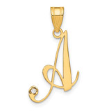 Image of 14K Yellow Gold Script Letter A Initial Pendant with Diamond