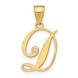 Image of 14K Yellow Gold Script Letter D Initial Pendant with Diamond