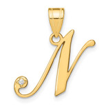 Image of 14K Yellow Gold Script Letter N Initial Pendant with Diamond
