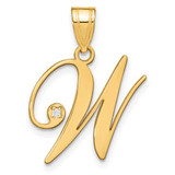 Image of 14K Yellow Gold Script Letter W Initial Pendant with Diamond
