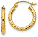 Image of 15mm 14K Yellow Gold Shiny-Cut 2mm Round Tube Hoop Earrings TC234