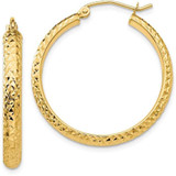 Image of 28mm 14K Yellow Gold Shiny-Cut 3.5X28mm Hollow Hoop Earrings