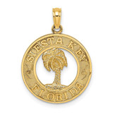 Image of 14K Yellow Gold Siesta Key, Fl Round Frame w/ Palm Tree Pendant
