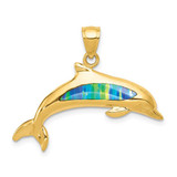 Image of 14K Yellow Gold Simulated Opal Dolphin Pendant K3008