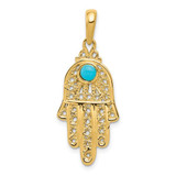 Image of 14K Yellow Gold Simulated Turquoise Filigree Chamseh Pendant