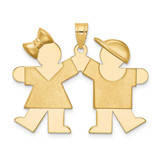 Image of 14K Yellow Gold Solid Girl On Left & Boy On Right Pendant