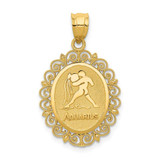 Image of 14K Yellow Gold Solid Satin Polished Aquarius Zodiac Oval Pendant