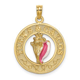 Image of 14K Yellow Gold Turks & Caicos Round Frame w/ Enamel Conch Shell Pendant