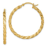 Image of 33.5mm 14K Yellow Gold Twisted Satin Shiny-Cut Hoop Earrings TF1612