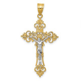 Image of 14K Yellow Gold Two-Tone Large Lacey-Edged INRI Crucifix Pendant