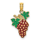 Image of 14K Yellow Gold w/ Enamel 2-D Grapes w/ Stem & Leaf Pendant K6902