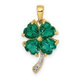 Image of 14K Yellow Gold w/ Lab-Created Emerald & Diamond Four Leaf Clover Pendant