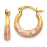 Image of 15mm 14K Yellow Gold w/ Pink & White Plating Flower Hoop Earrings