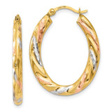Image of 24mm 14K Yellow Gold w/ Pink & White Plating Oval Hollow Scallop Hoop Earrings