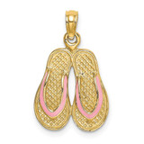 Image of 14K Yellow Gold w/ Pink Enamel Double Flip-Flop Pendant K6659