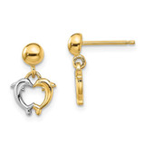 Image of 12.6mm 14K Yellow Gold w/ Rhodium Dolphin Dangle Earrings