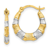 Image of 14mm 14K Yellow Gold w/ Rhodium Hollow Bamboo-Style Hoop Earrings