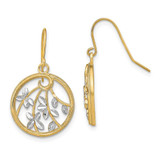 Image of 14K Yellow Gold w/ Rhodium Leaves & Round Frame Dangle Earrings