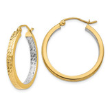 Image of 27mm 14K Yellow Gold w/ Rhodium Light Square Shiny-Cut Hoop Earrings