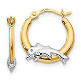 Image of 15mm 14K Yellow Gold w/ Rhodium Madi K Dolphin Hoop Earrings