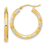 Image of 26.65mm 14K Yellow Gold w/ Rhodium Polished, Satin & Shiny-Cut Hoop Earrings TF1022