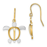 Image of 25.8mm 14K Yellow Gold w/ Rhodium Sea Turtle Dangle Earrings TF1863