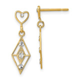 Image of 14K Yellow Gold w/ Rhodium Shiny-Cut & Kite-Shaped Heart Dangle Earrings