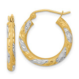 Image of 21.65mm 14K Yellow Gold w/ Rhodium Shiny-Cut & Satin Hoop Earrings TF1055