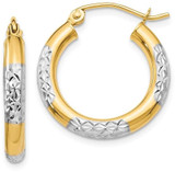 Image of 20mm 14K Yellow Gold w/ Rhodium Shiny-Cut 3X20mm Hoop Earrings