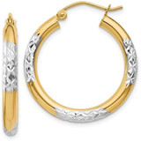 Image of 25mm 14K Yellow Gold w/ Rhodium Shiny-Cut 3X25mm Hoop Earrings
