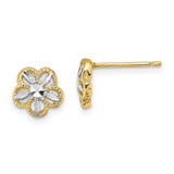 Image of 7.9mm 14K Yellow Gold w/ Rhodium Shiny-Cut Flower Post Earrings