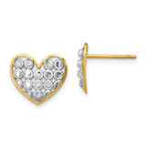 Image of 14K Yellow Gold w/ Rhodium Shiny-Cut Heart Stud Post Earrings TE915
