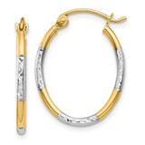 Image of 21mm 14K Yellow Gold w/ Rhodium Shiny-Cut Oval Hoop Earrings
