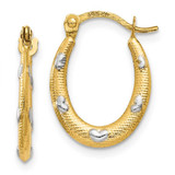 Image of 17mm 14K Yellow Gold w/ Rhodium Textured Hollow Oval w/ Hearts Hoop Earrings