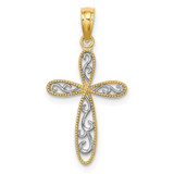 Image of 14K Yellow Gold w/ Rhodium-Plated Filigree & Milgrain Cross Pendant