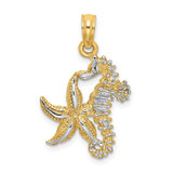 Image of 14K Yellow Gold w/ Rhodium-Plated Starfish & Seahorse Pendant