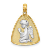 Image of 14K Yellow Gold w/Rhodium Angel Praying w/Halo On Triangle Disc Pendant