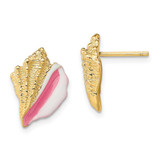 Image of 13.9mm 14K Yellow Gold White & Pink Enamel Conch Shell Stud Post Earrings TE688
