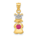 Image of 14K Yellow Gold White Rhodium Diamond &Synthetic January Birthstone Girl Pendant