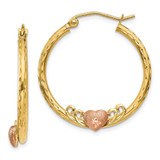 Image of 26mm 14k Yellow Gold with Pink Plating Heart Shiny-Cut Hoop Earrings
