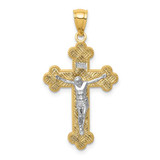 Image of 14k Yellow Gold with Rhodium INRI Budded Crucifix Pendant