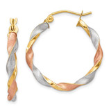 Image of 28mm 14K Yellow Gold with White & Pink Plating Satin Twisted Hoop Earrings TH756