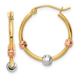 Image of 14k Yellow, White & Rose Gold Polished with Shiny-Cut Beads Hoop Earrings TF1468